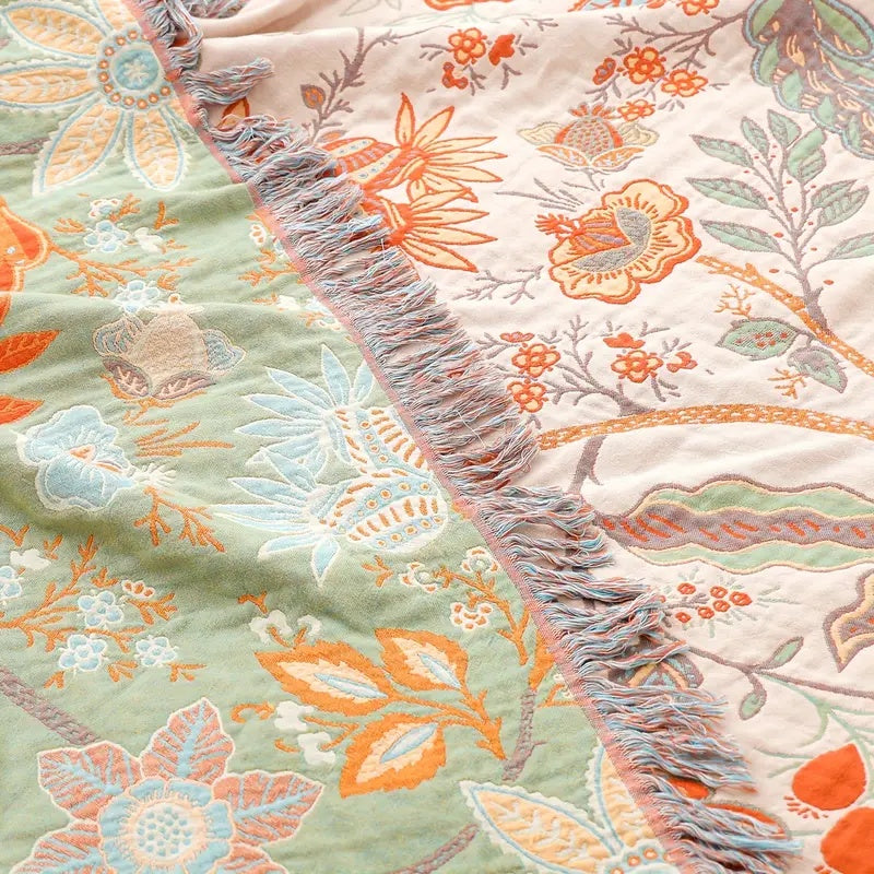 Bohemian Cotton Plaid - Cream with Orange and Blue Floral Print – view 6