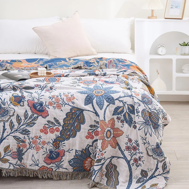 Lightweight Floral Throw with Fringe for Sofa or Bedroom - view 8