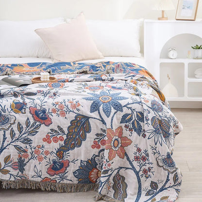 Lightweight Floral Throw with Fringe for Sofa or Bedroom - view 8