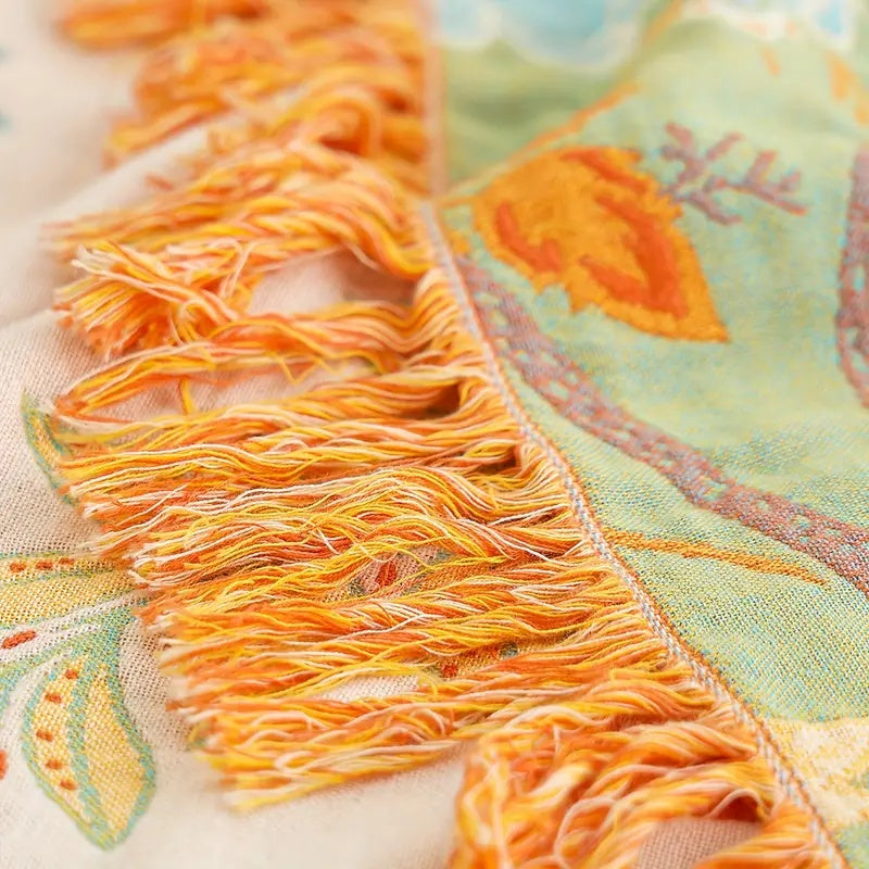 Bohemian Cotton Plaid - Cream with Orange and Blue Floral Print – view 7