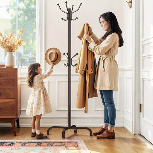 Adjustable Coat Rack – Black, 14 Hooks for Entryway or Bedroom