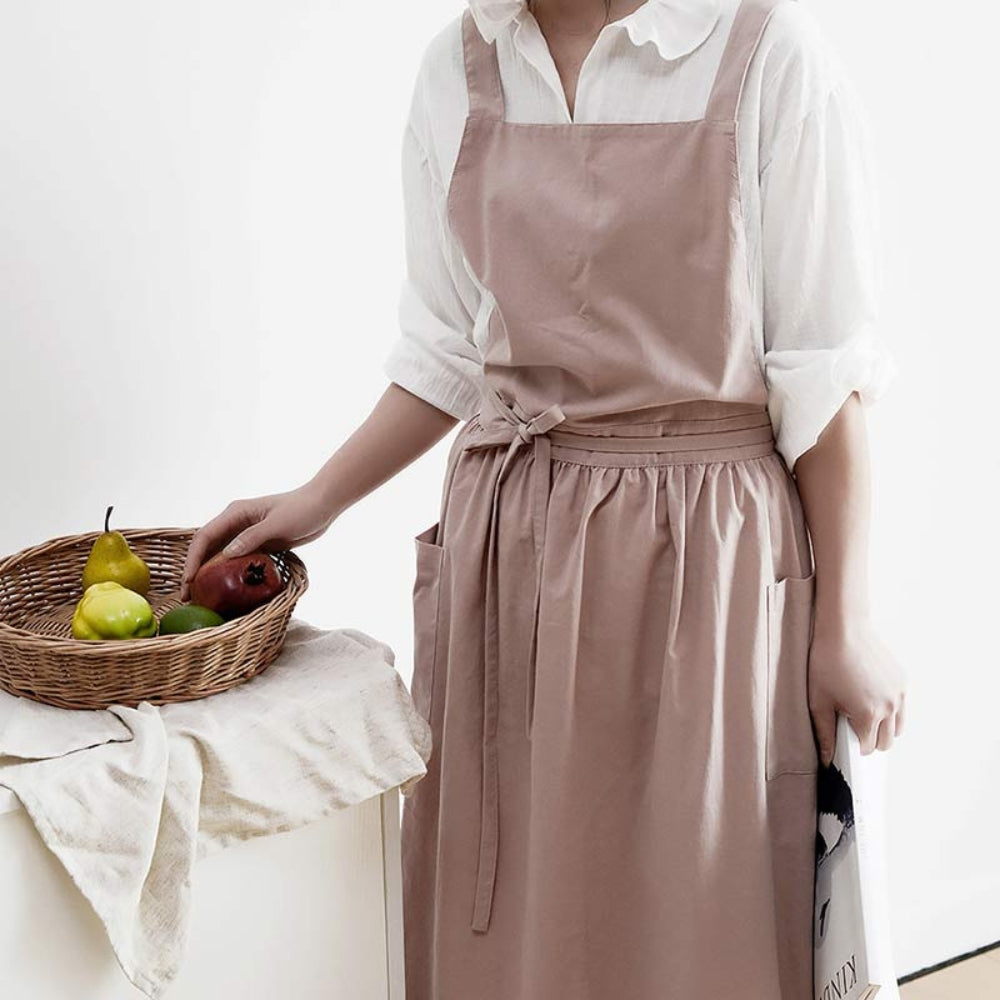 Gray Kitchen Apron with Pockets for Cooking and Baking