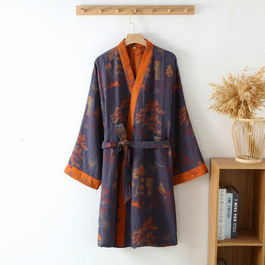 Kimono Bathrobe with Retro Design for Home or Spa