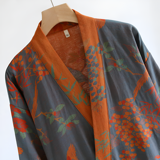 Lightweight Retro Bathrobe with Vintage Jacquard Pattern