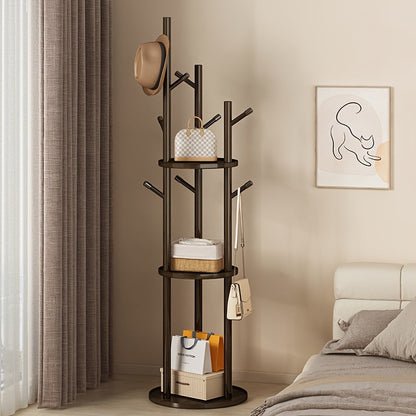 360° Rotating Coat Rack – 3 Shelves and 9 Hooks for Entryway