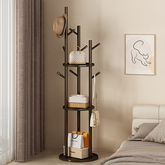 360° Rotating Coat Rack – 3 Shelves and 9 Hooks for Entryway
