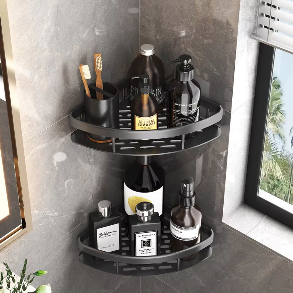 Bathroom Wall Shelf with Removable Hook - No-Drill Mounting