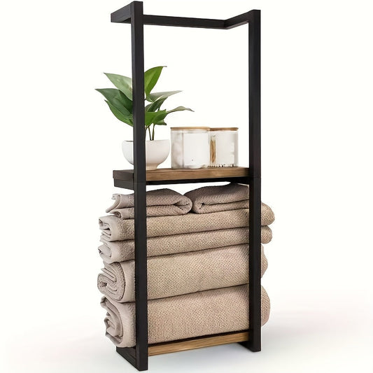 Rustic Bathroom Wall Shelf for Towels - No-Drill Mounting