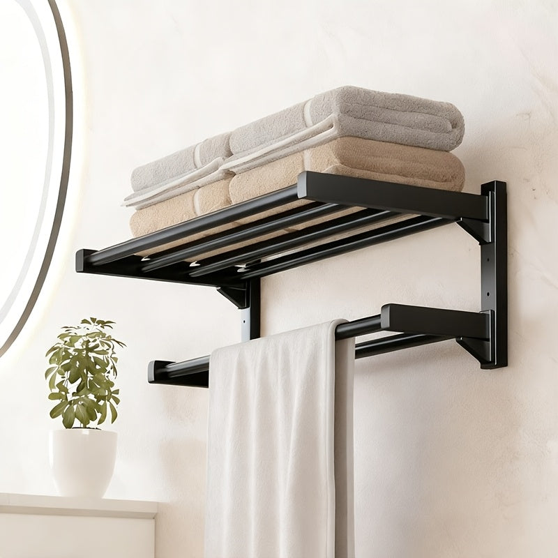 Multi-Tier Black Towel Holder - Modern Bathroom Decor