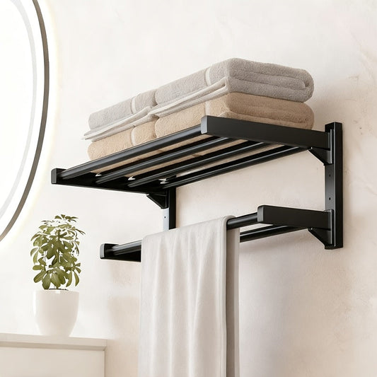 Multi-Tier Black Towel Holder - Modern Bathroom Decor