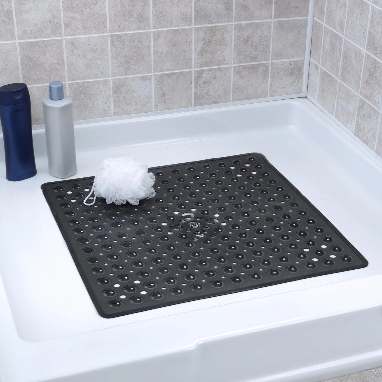 Non-Slip White Bath Mat with Minimalist Design for Shower