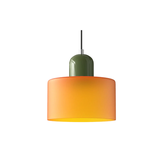 Retro Pendant Light in Dark Green and Orange, Adjustable Length