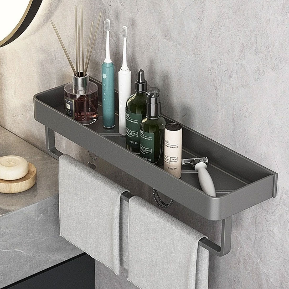 Water-Resistant Bathroom Wall Shelf with Towel Rack - view 10