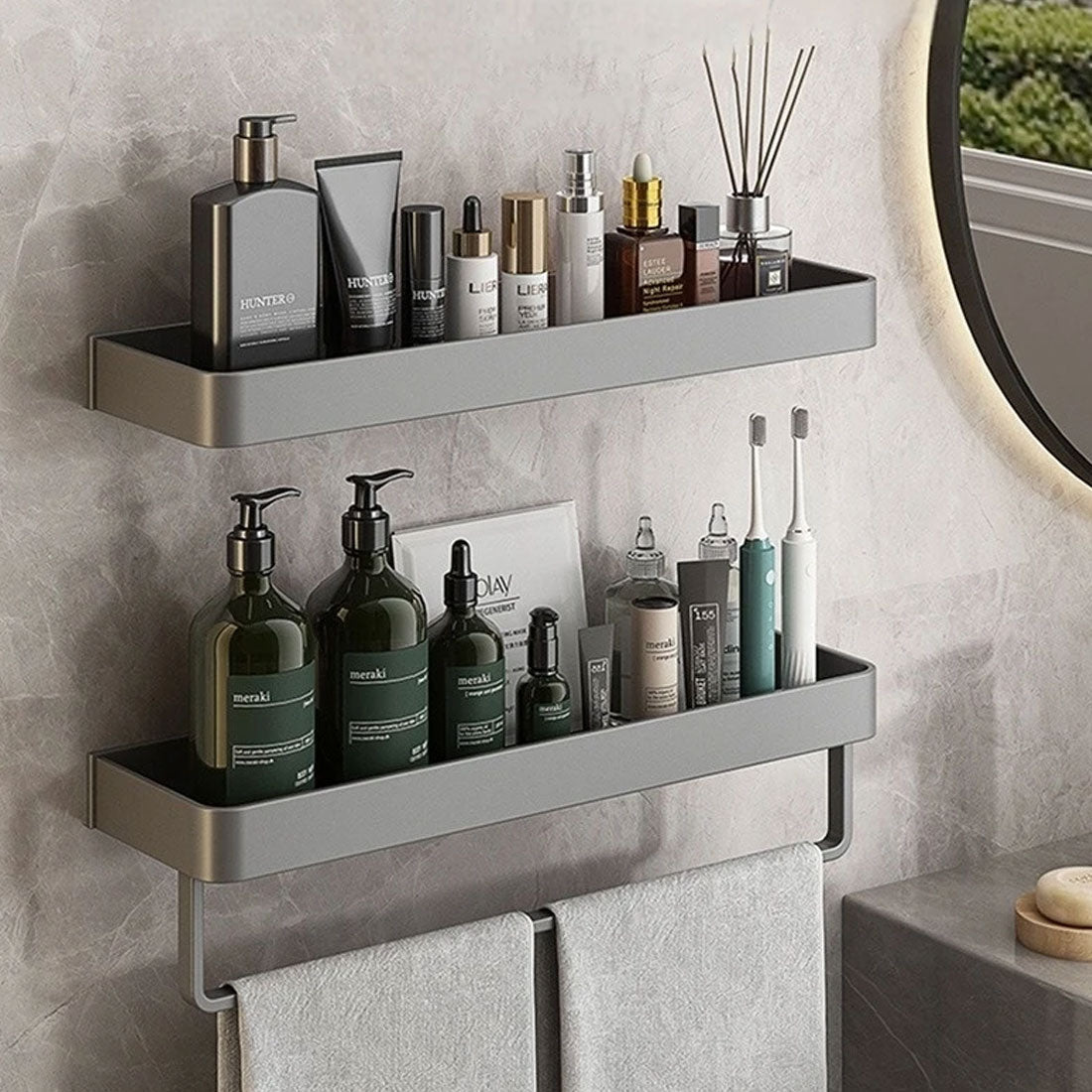 Water-Resistant Bathroom Wall Shelf with Towel Rack - view 11