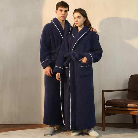 Plush Unisex Bathrobe with Pockets for Cozy Home Use