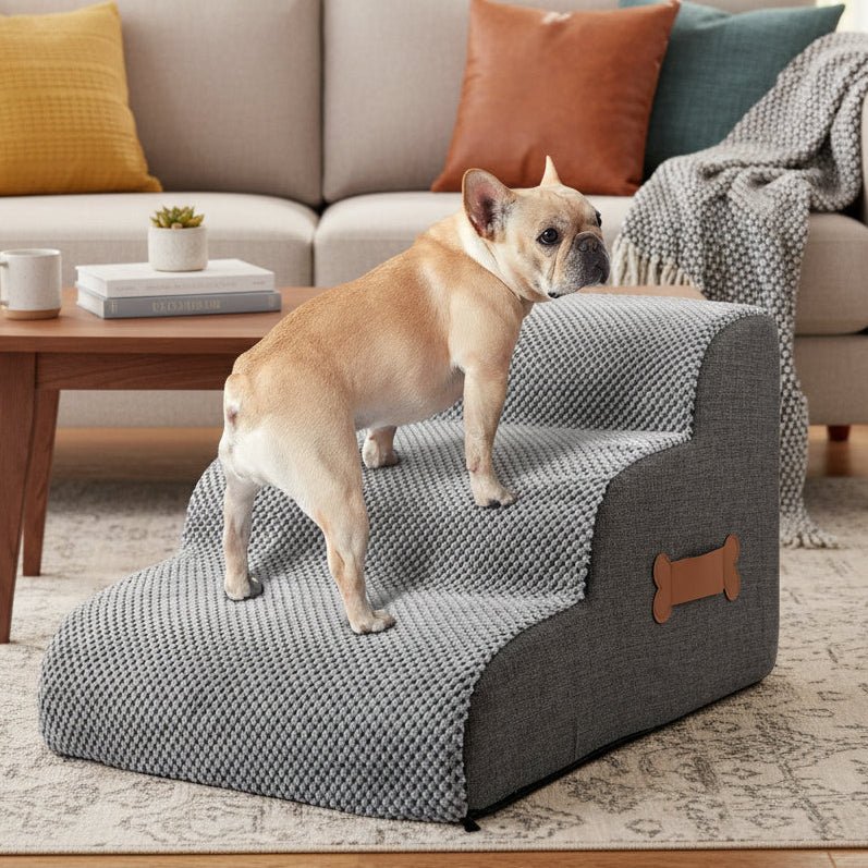 Velvet Dog Steps with Non-Slip Design, 2 or 3 Steps for Bed or Couch