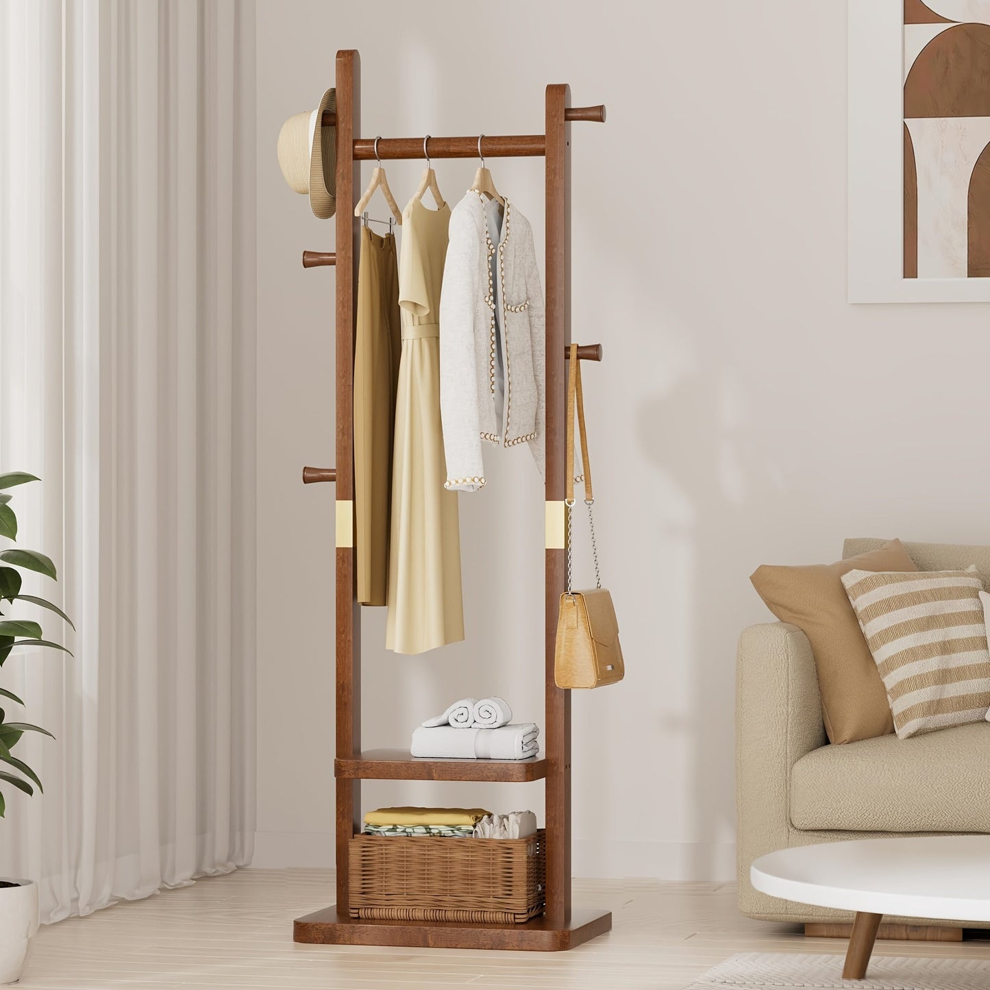 Clothing Rack with Pull-Out Shelf, Shoe Storage and Wheels