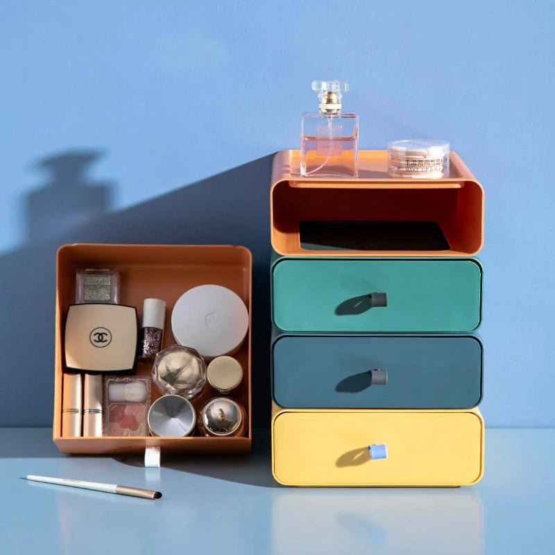 Stackable Storage Boxes with Drawer for Bedroom, Bathroom, or Office