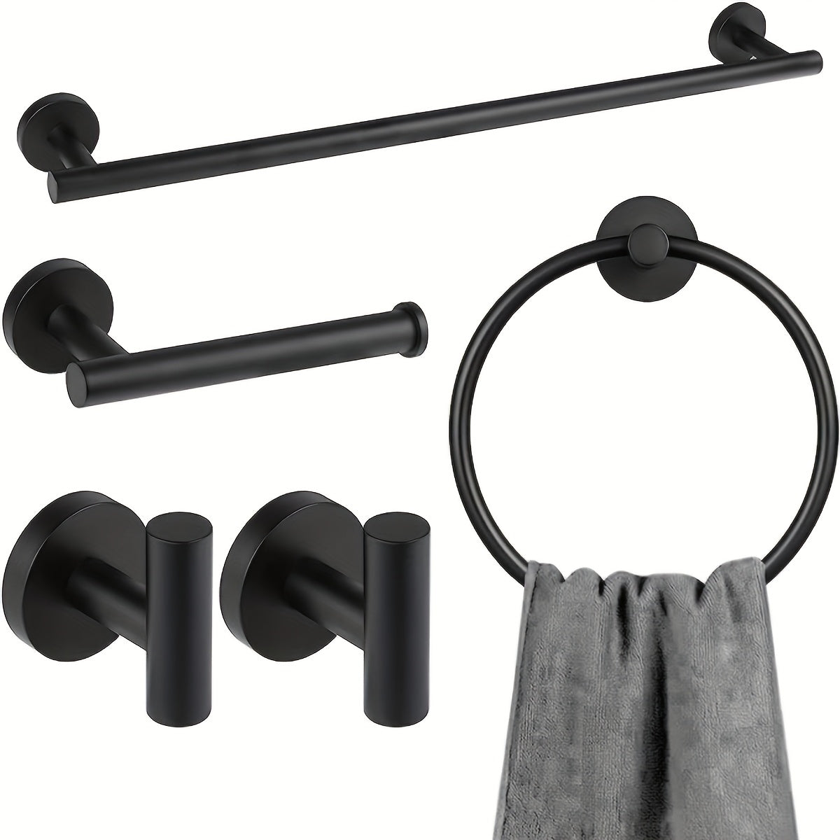 Towel Holder Set in Matte Black and Silver - Modern Design