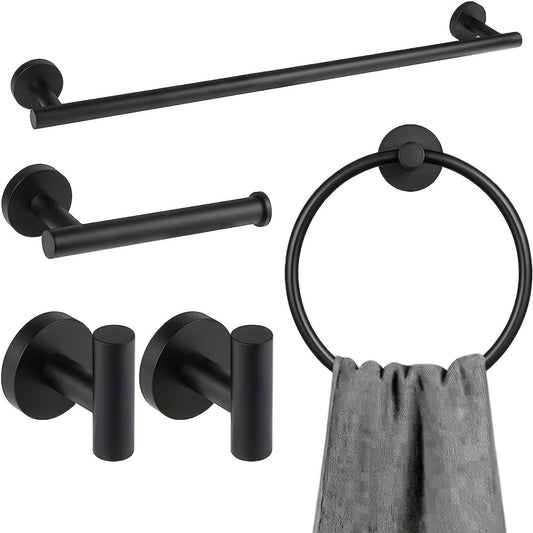 Towel Holder Set in Matte Black and Silver - Modern Design