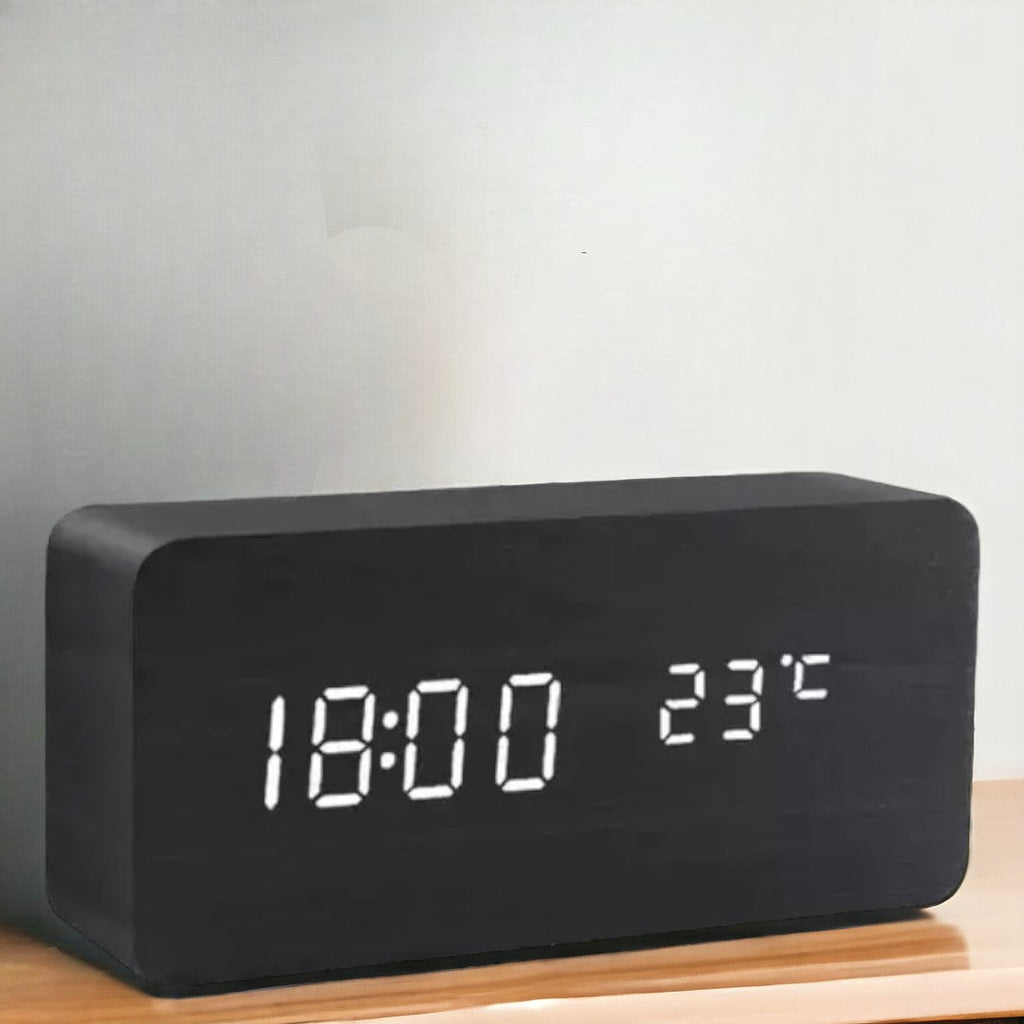 Wooden LED Alarm Clock with Voice Control for Modern Decor – view 2