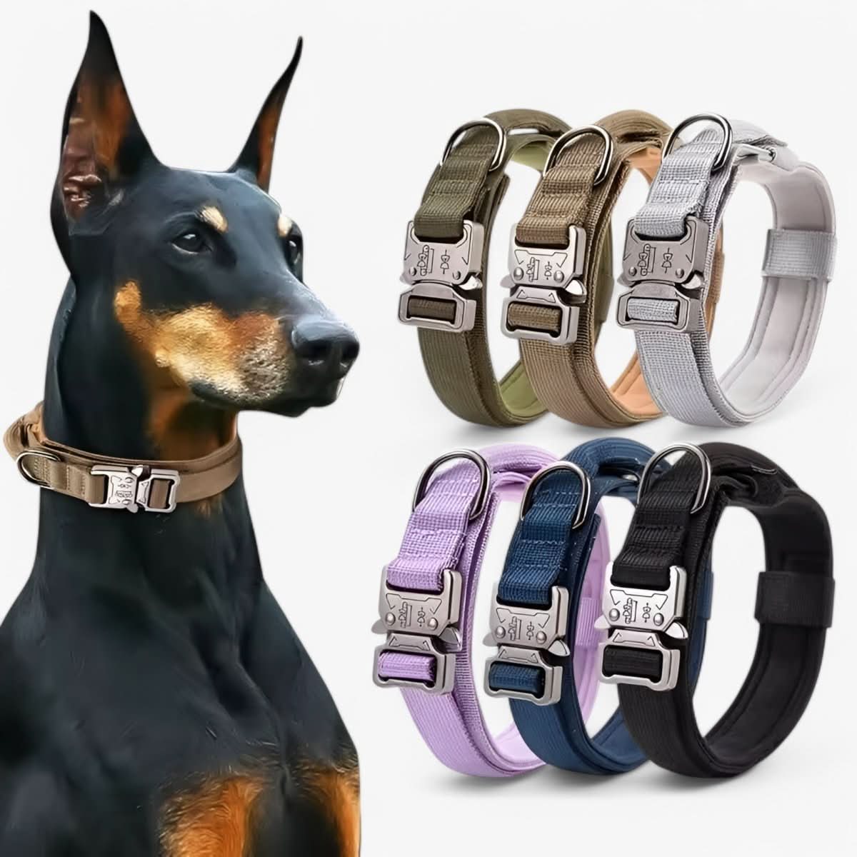 Adjustable Black Nylon Tactical Dog Collar Set for Medium to Large Dogs – view 4