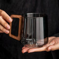 Glass Coffee Cup – Smoked Glass with Walnut Handle, Modern Design for Coffee or Tea