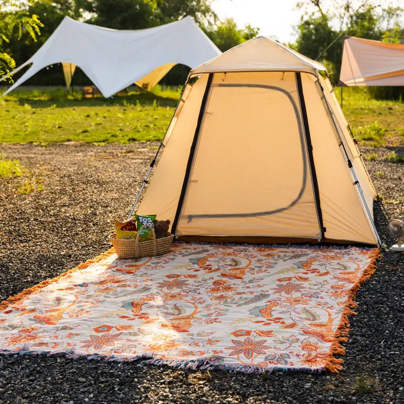 Bohemian Cotton Plaid - Cream with Orange and Blue Floral Print – view 9