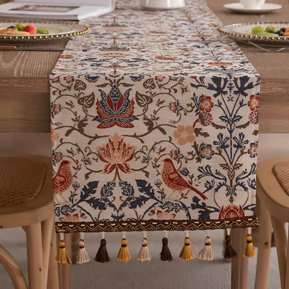 Vintage Jacquard Tablecloth - Flowers and Birds for Dining Table