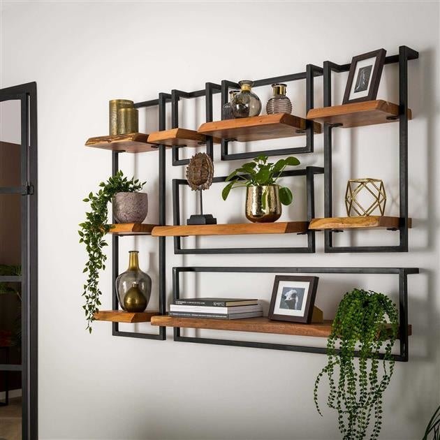 Vintage-Style Wall Shelf with Black Frame for Living Room - view 3