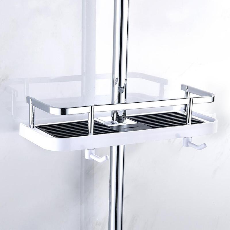 White Compact Shower Shelf - No-Drill Bathroom Organizer