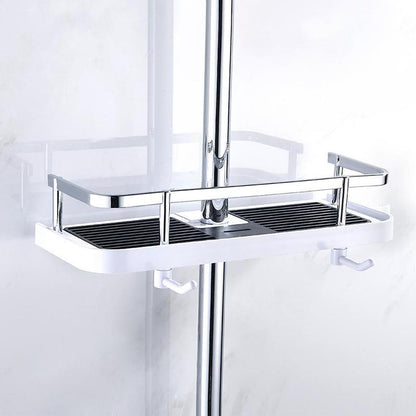 White Compact Shower Shelf - No-Drill Bathroom Organizer