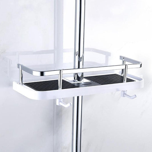 White Compact Shower Shelf - No-Drill Bathroom Organizer