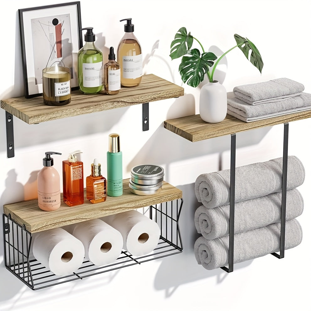 Towel Holder with Shelf - Bathroom, Kitchen, or Living Room Decor