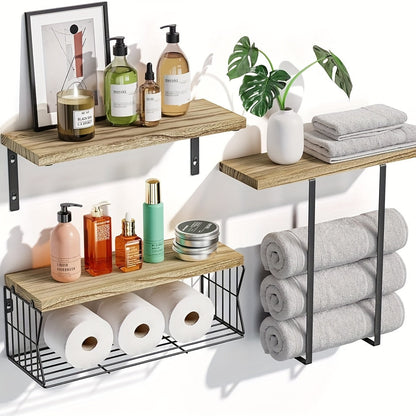 Towel Holder with Shelf - Bathroom, Kitchen, or Living Room Decor